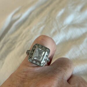 Elegant Sterling Silver Square Halo Ring with Clear Center Stone